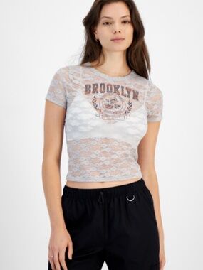 Ultra Flirt Juniors' Graphic Lace Tee - Vapor Blue SIZE XL NWT